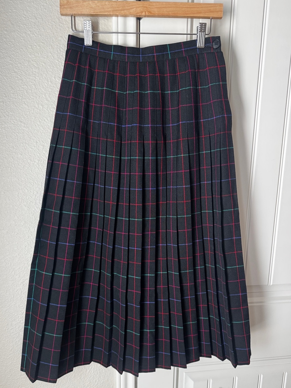 Prophecy Skirt Womens Black Plaid Pleated Midi Vintage USA Made Preppy 100% wool
